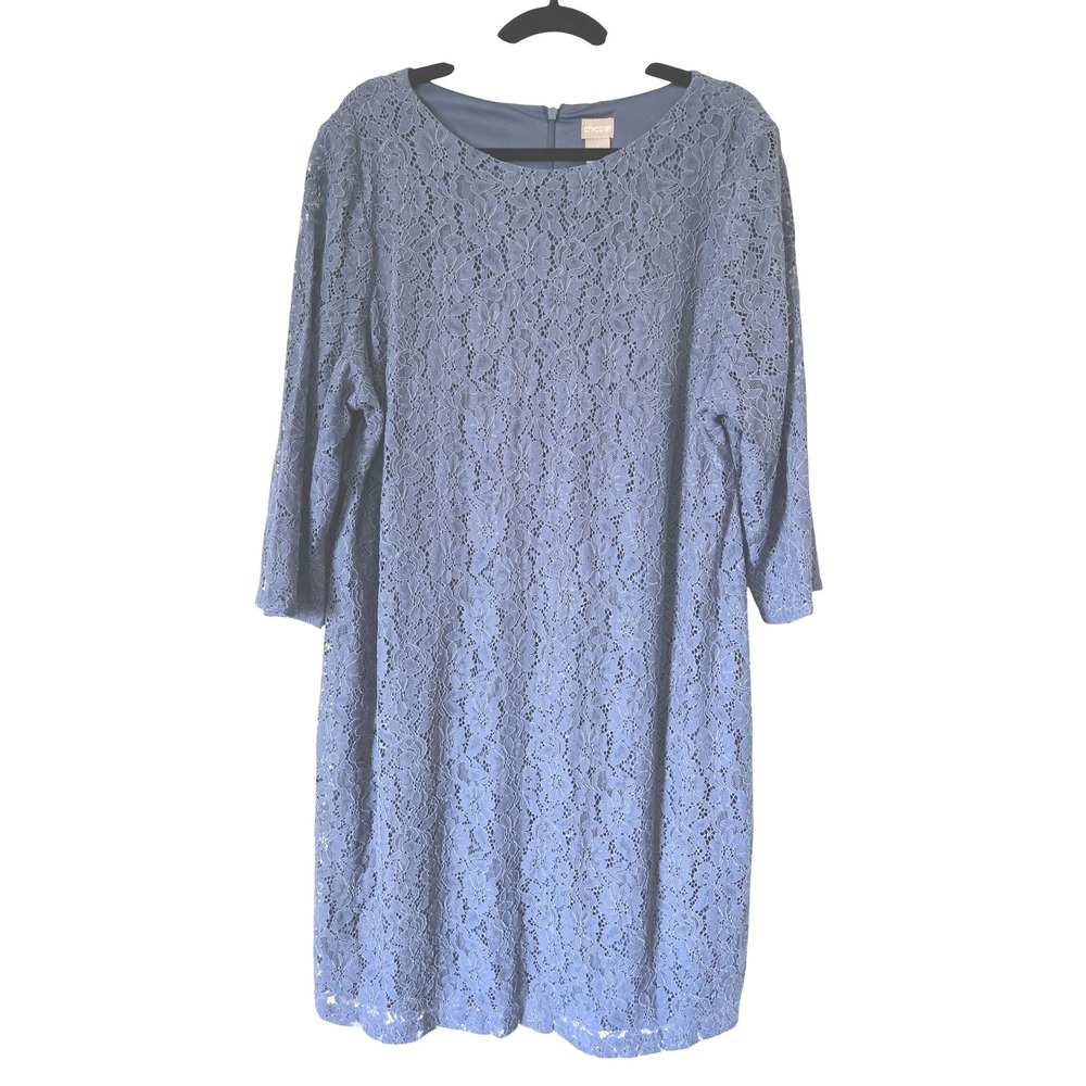 Chico's 4‎ Blue Floral Lace Shift Dress Plus Size 20 Wedding Guest Formal Party